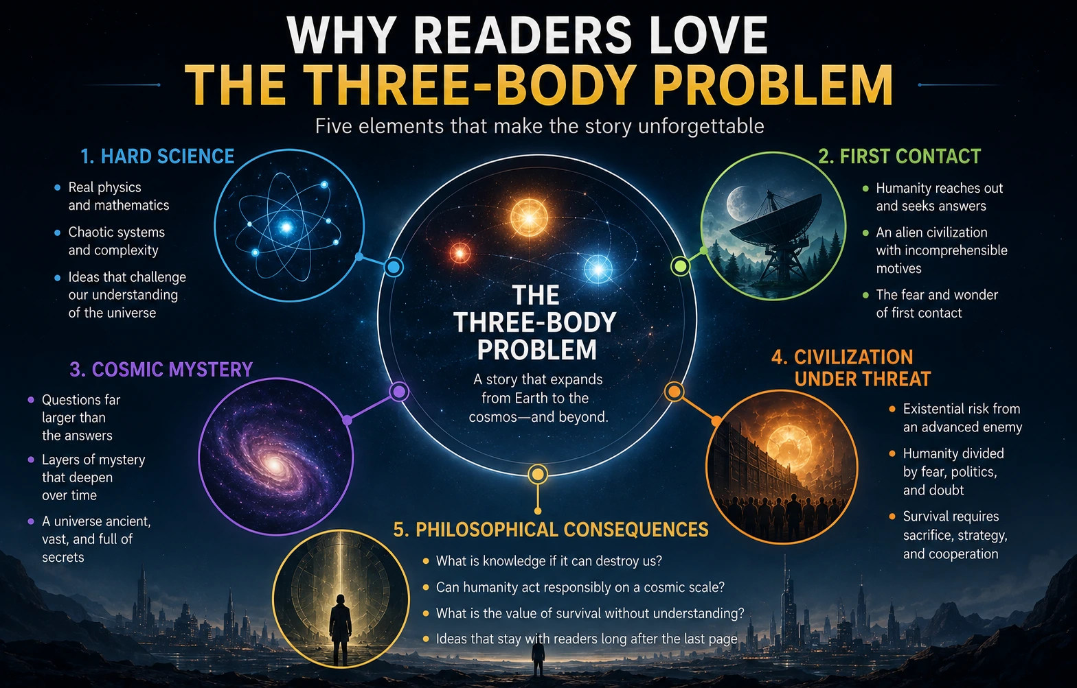 Why readers love The Three-Body Problem across hard science, first contact, cosmic mystery, civilization under threat, and philosophical consequences