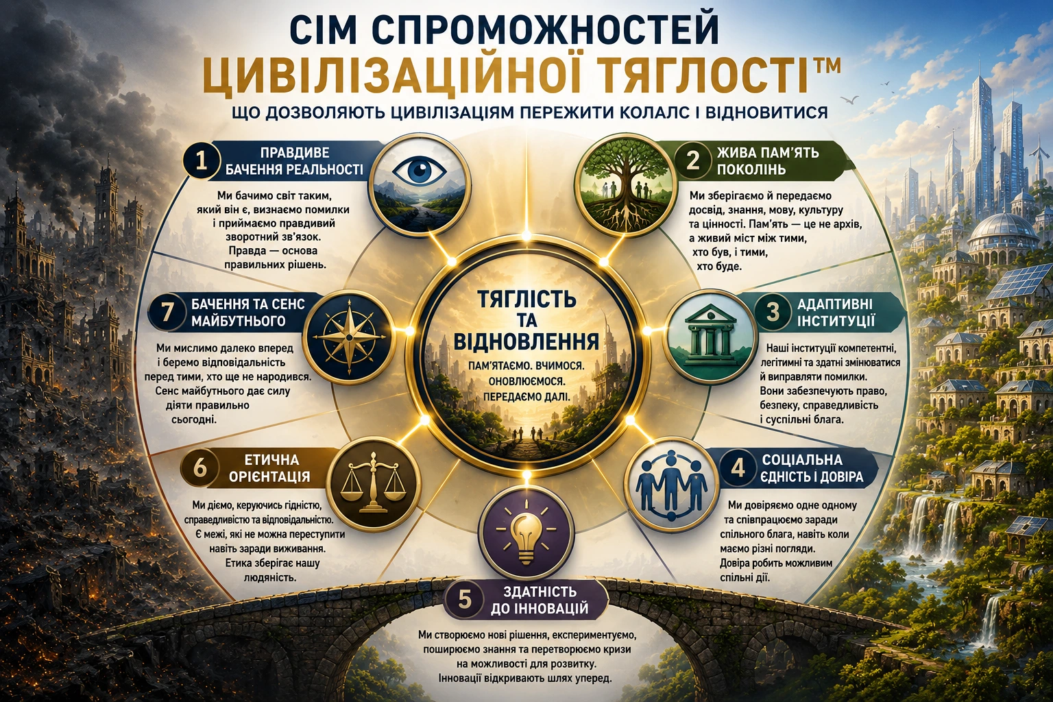 Сім спроможностей цивілізаційної тяглості навколо тяглості та відновлення