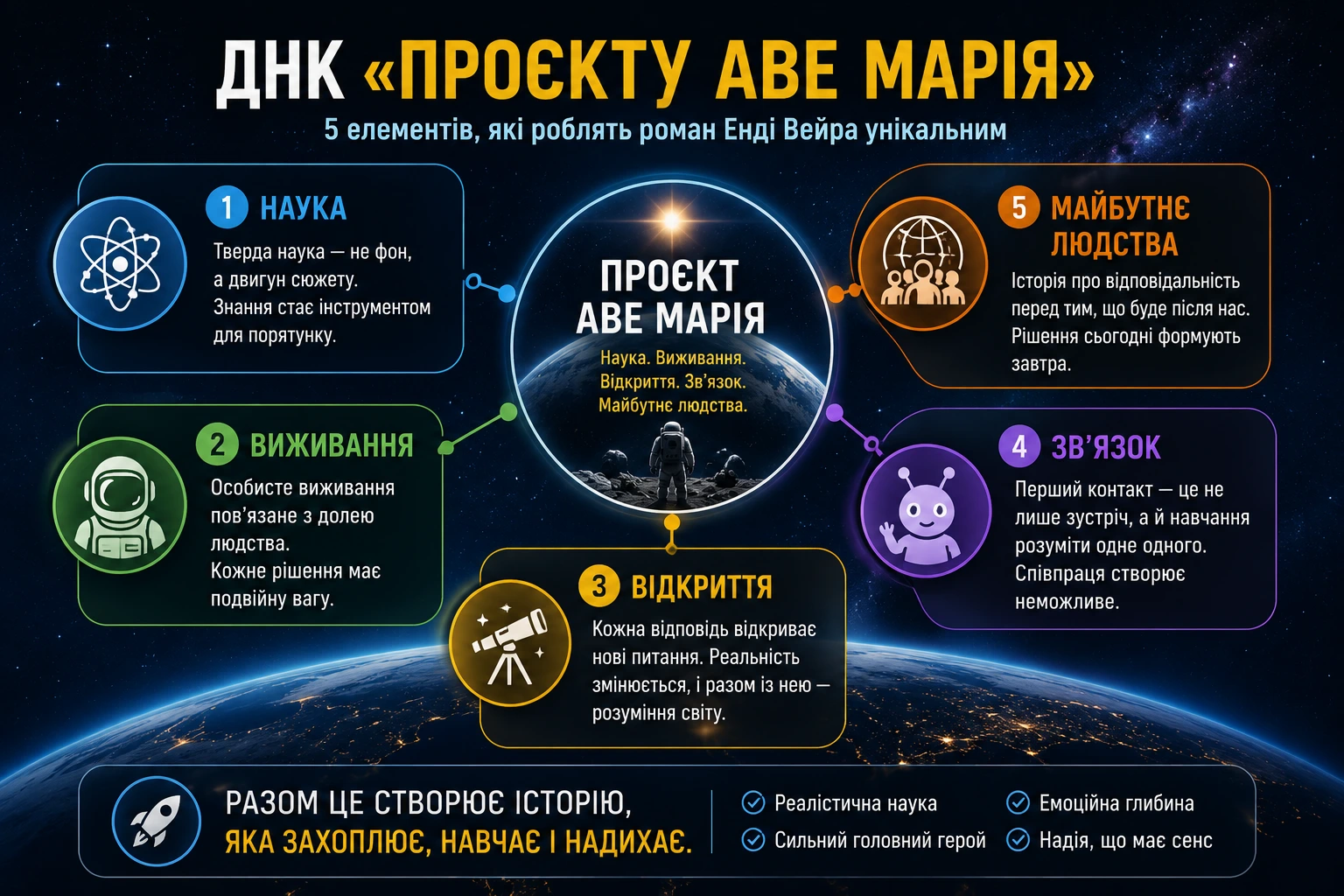ДНК Проєкту Аве Марія: наука, виживання, відкриття, зв’язок і майбутнє людства