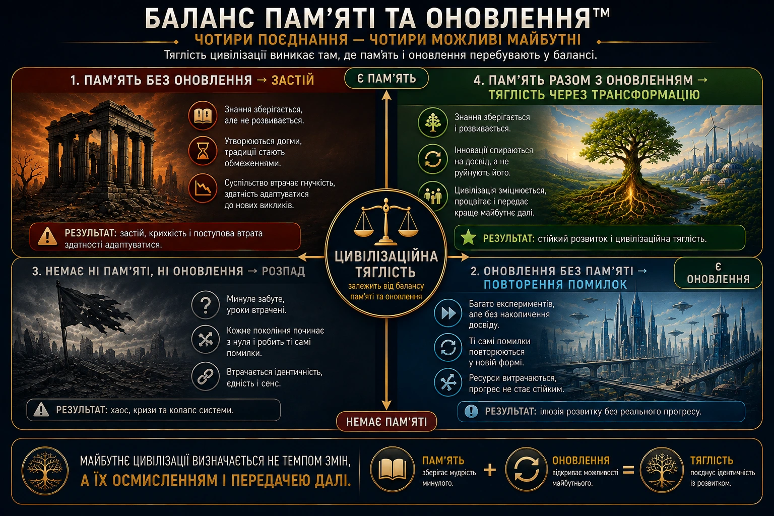 Матриця балансу пам’яті та оновлення з чотирма можливими результатами