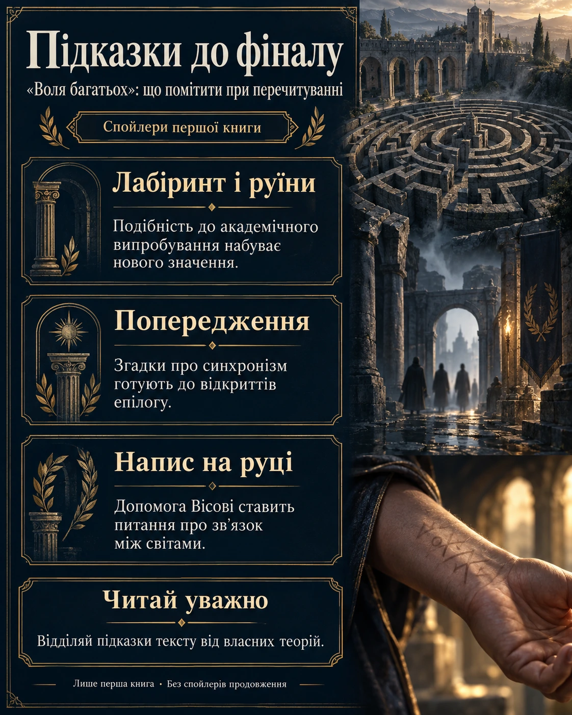 Три орієнтири для перечитування: лабіринт, попередження та напис на руці