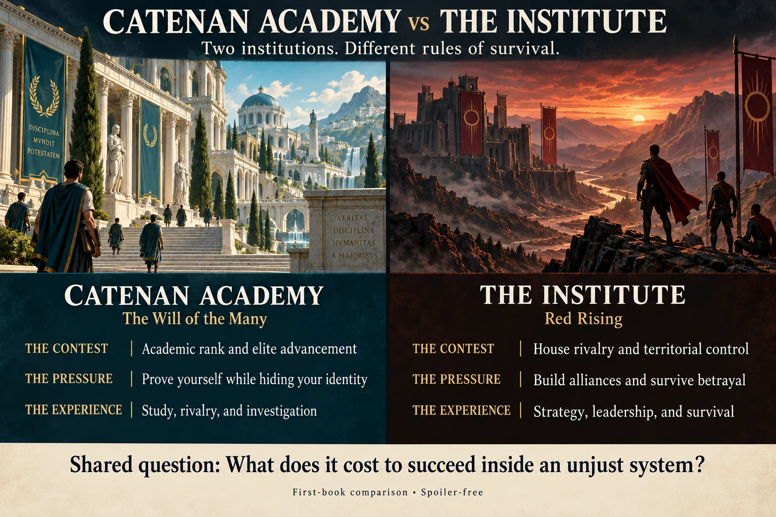 Catenan Academy and the Institute compared through competition, pressure, and experience
