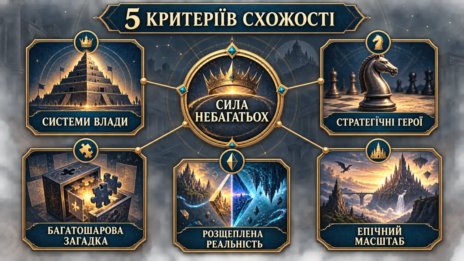 П’ять критеріїв вибору схожих книг: влада, стратегія, загадка, реальність і масштаб